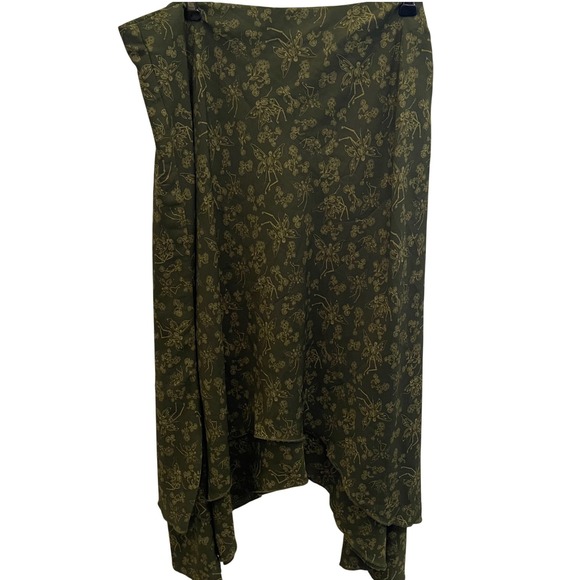 Thorn & Fable Dresses & Skirts - Thorn & Fable Olive Green Skeleton Fairy Print Handkerchief Hem Midi Skirt 1X